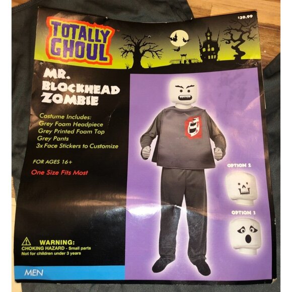 lego inspired Mr. Blockhead Zombie lego Boy's Halloween Costume  sz 12/14 - Picture 6 of 11